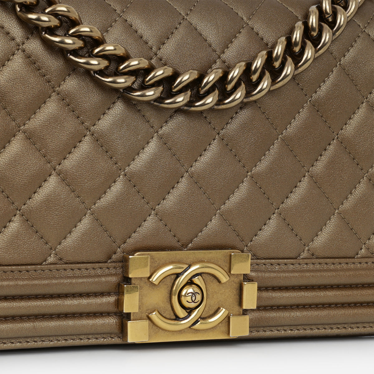 Chanel Old Medium Boy Bag - Gold Metallic Lambskin | Aged Gold Hardware