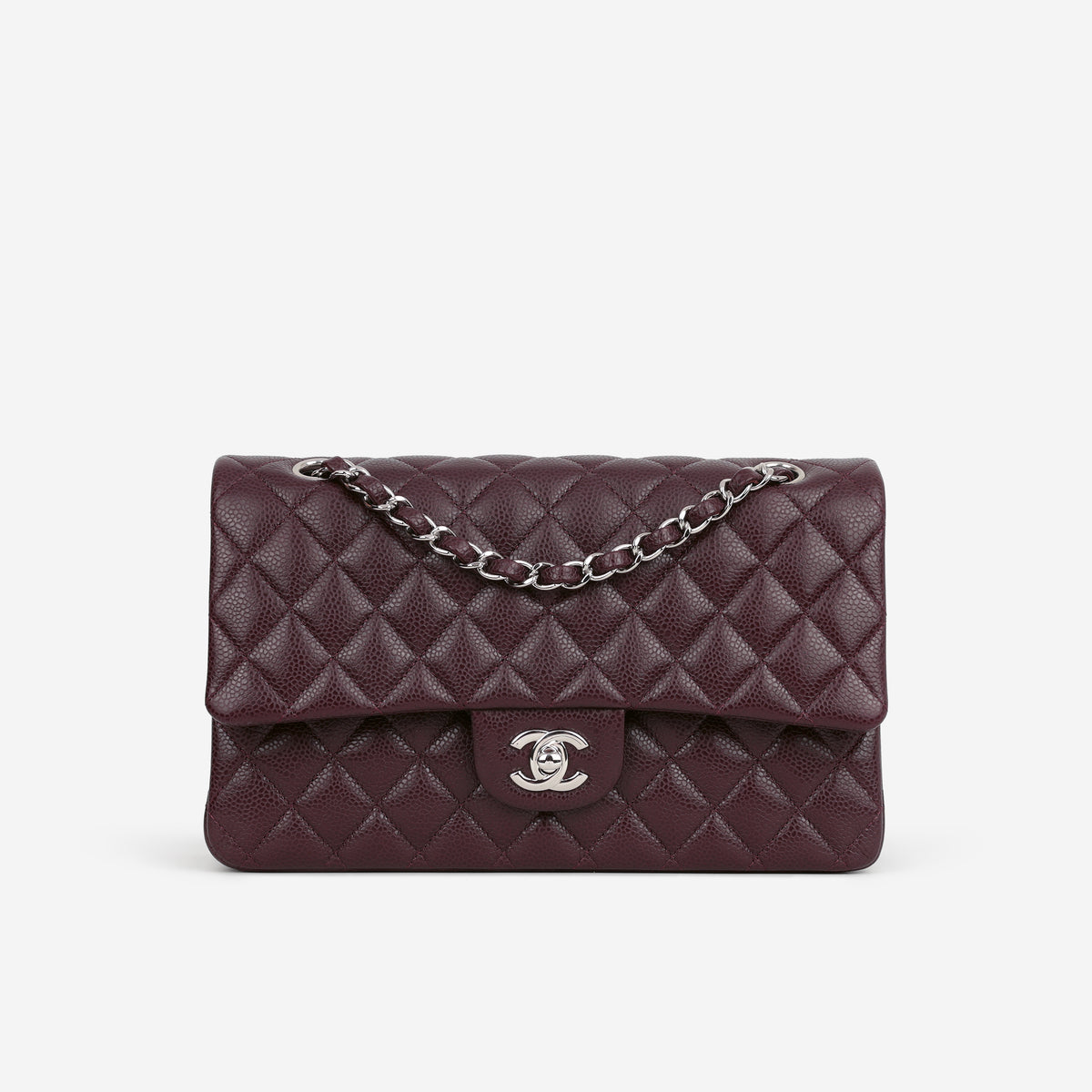 Chanel Medium Classic Flap - Aubergine Caviar | Silver Hardware