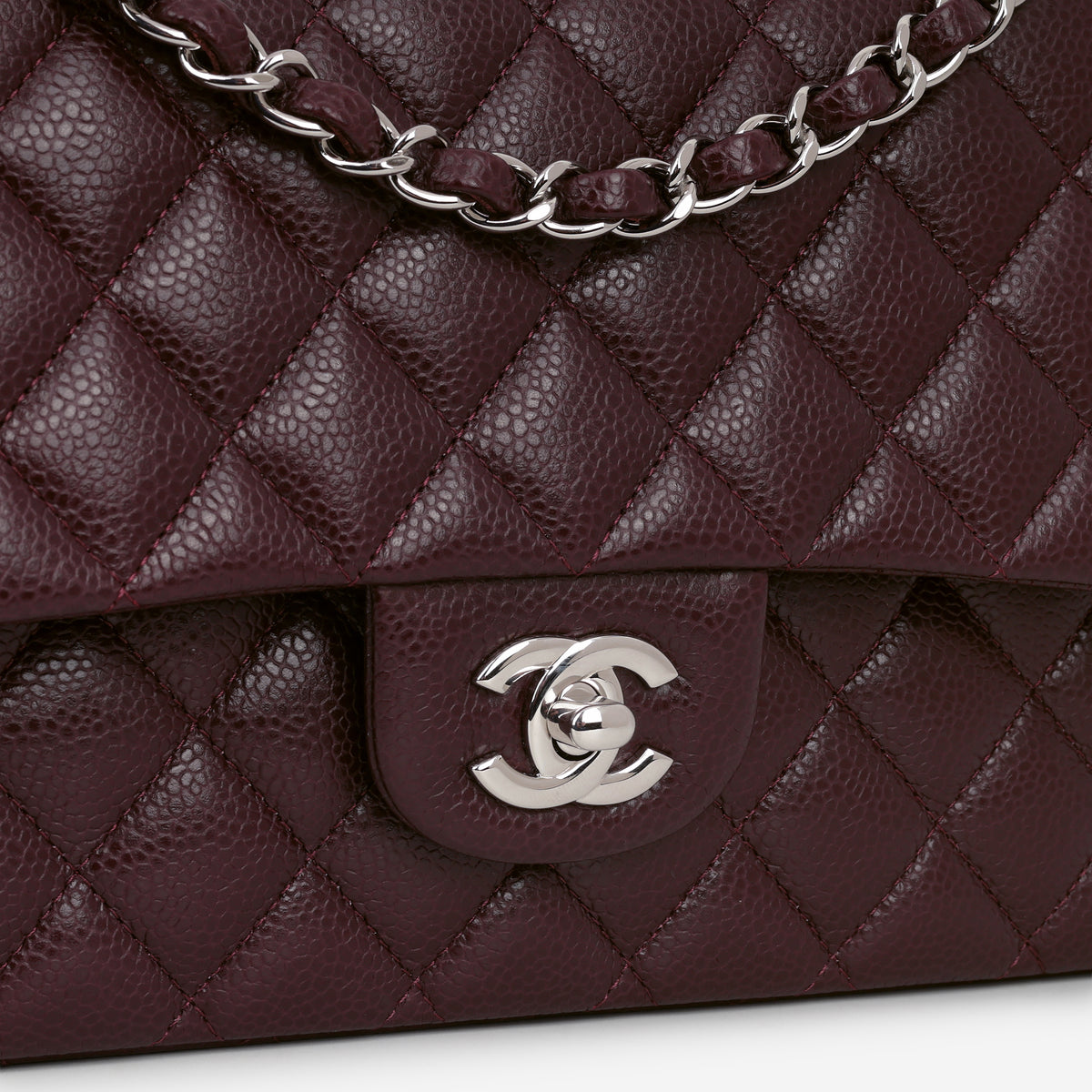Chanel Medium Classic Flap - Aubergine Caviar | Silver Hardware