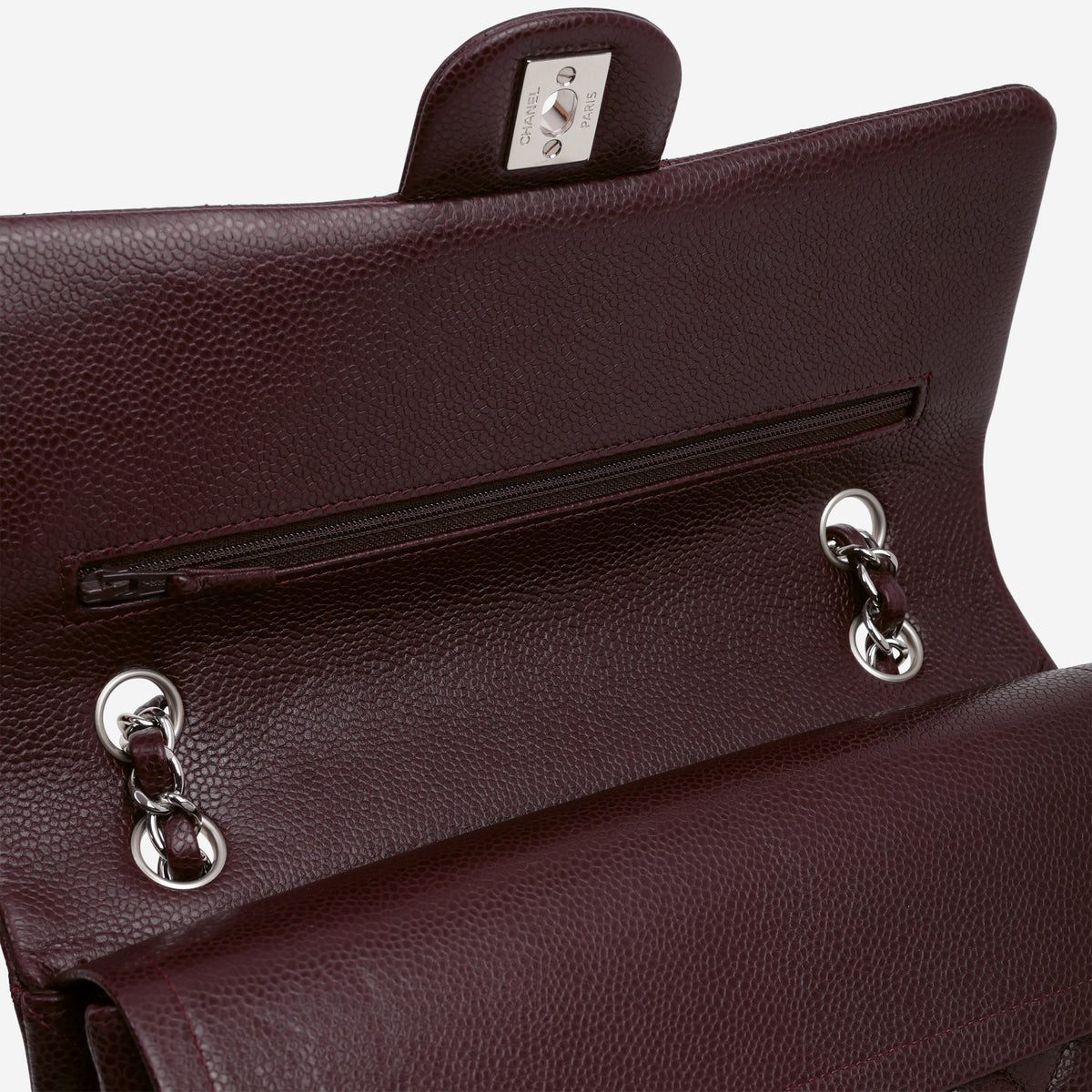 Chanel Medium Classic Flap - Aubergine Caviar | Silver Hardware