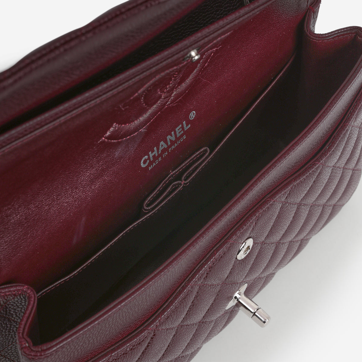 Chanel Medium Classic Flap - Aubergine Caviar | Silver Hardware