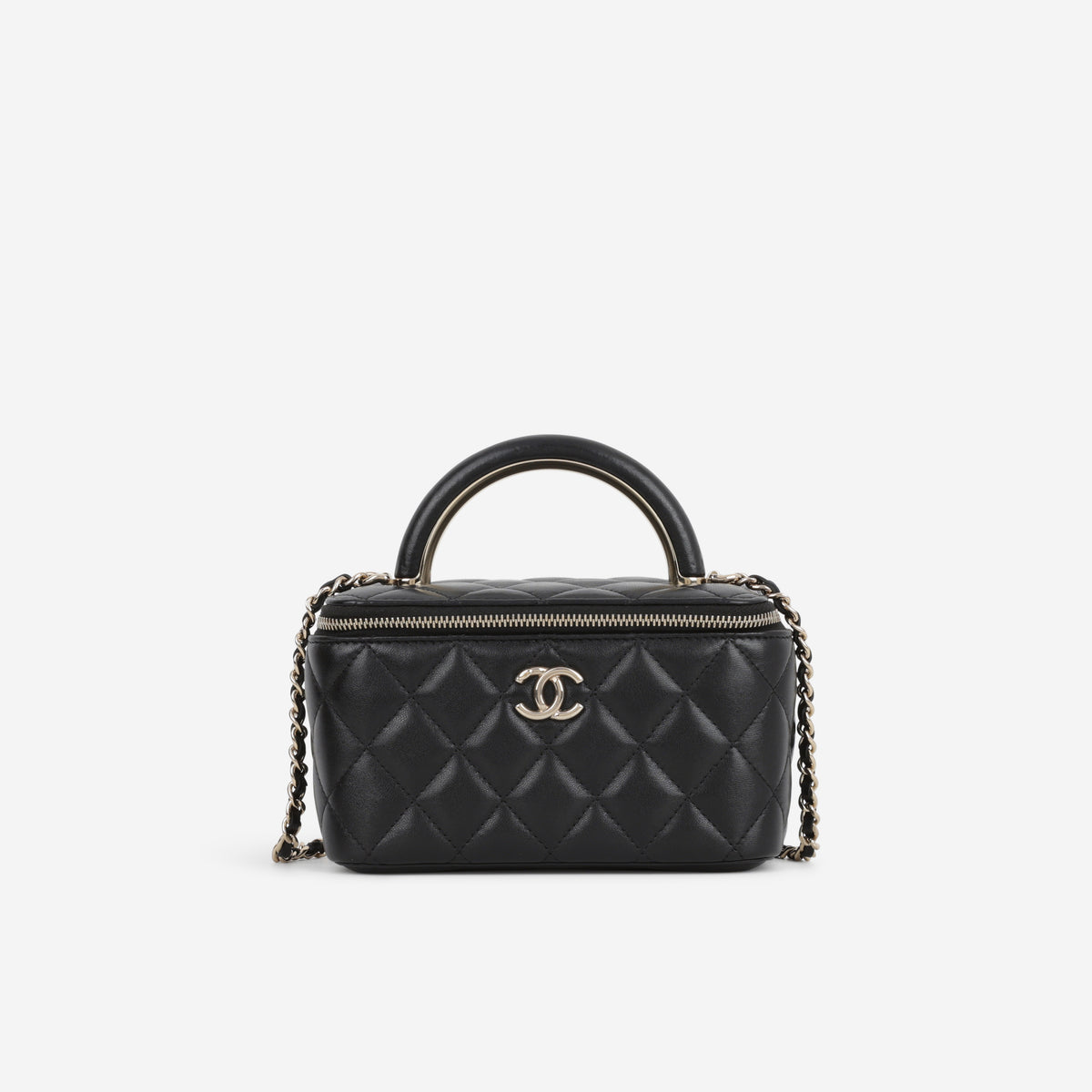 Chanel Small Metal Top Handle Vanity - Black Lambskin | Champagne Gold Hardware