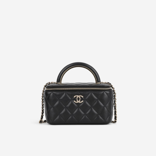 Chanel Small Metal Top Handle Vanity - Black Lambskin | Champagne Gold Hardware