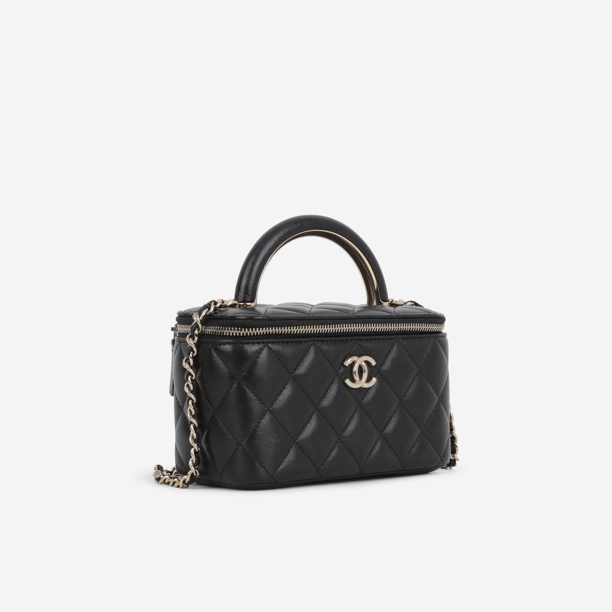 Chanel Small Metal Top Handle Vanity - Black Lambskin | Champagne Gold Hardware