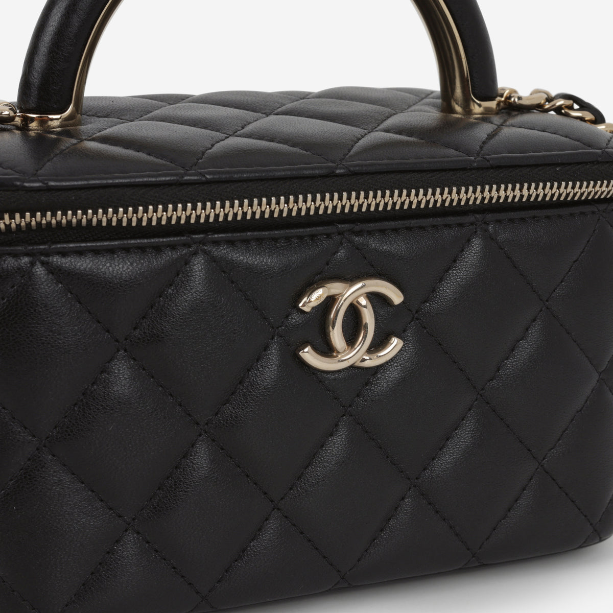 Chanel Small Metal Top Handle Vanity - Black Lambskin | Champagne Gold Hardware