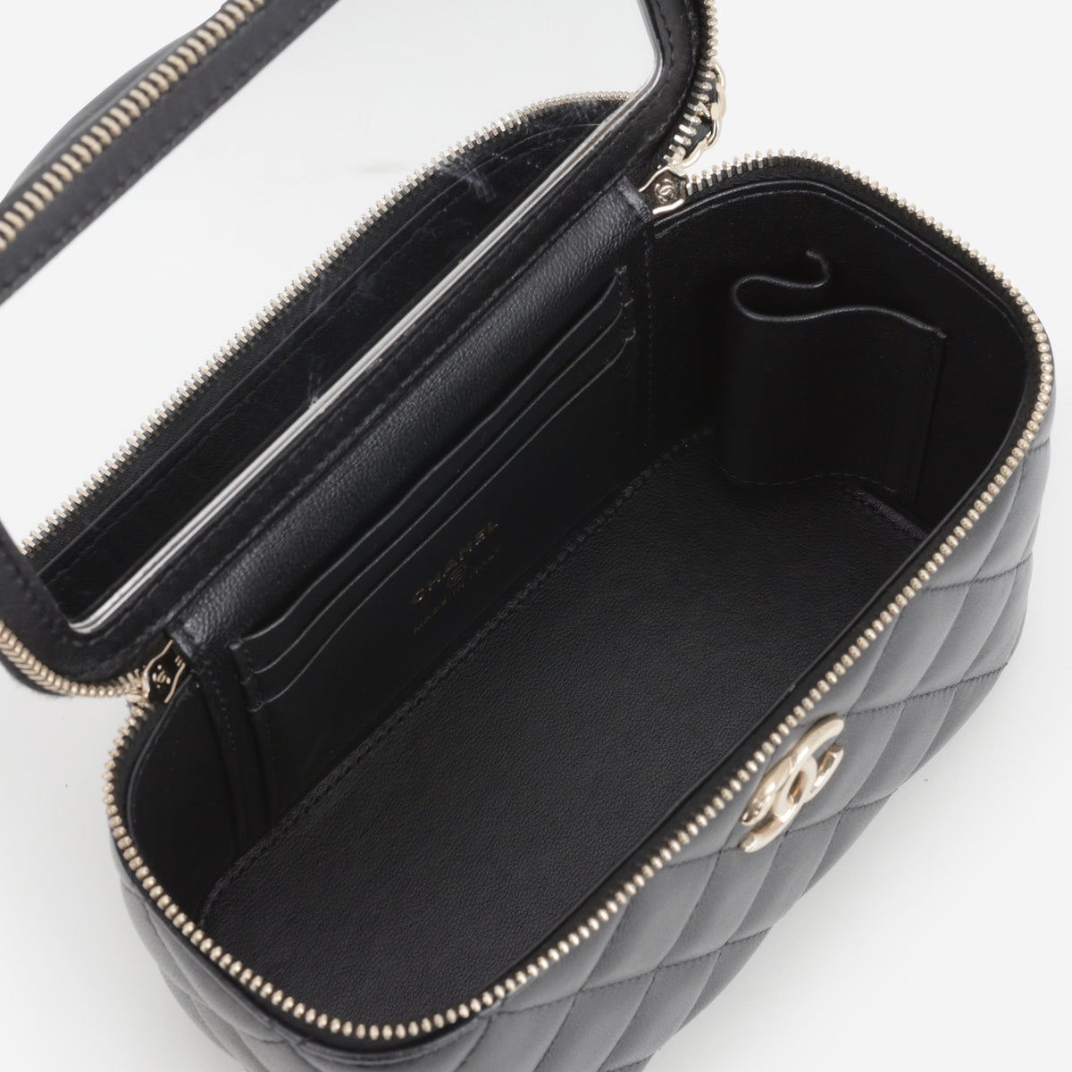 Chanel Small Metal Top Handle Vanity - Black Lambskin | Champagne Gold Hardware