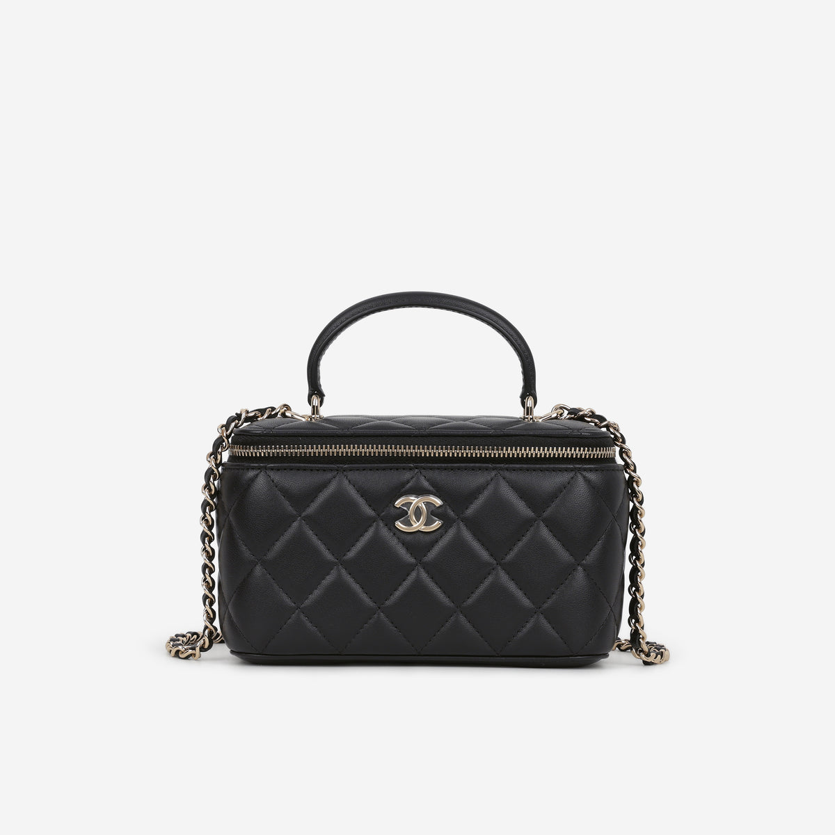 Chanel Top Handle Vanity - Black Lambskin | Champagne Gold Hardware