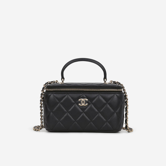Chanel Top Handle Vanity - Black Lambskin | Champagne Gold Hardware
