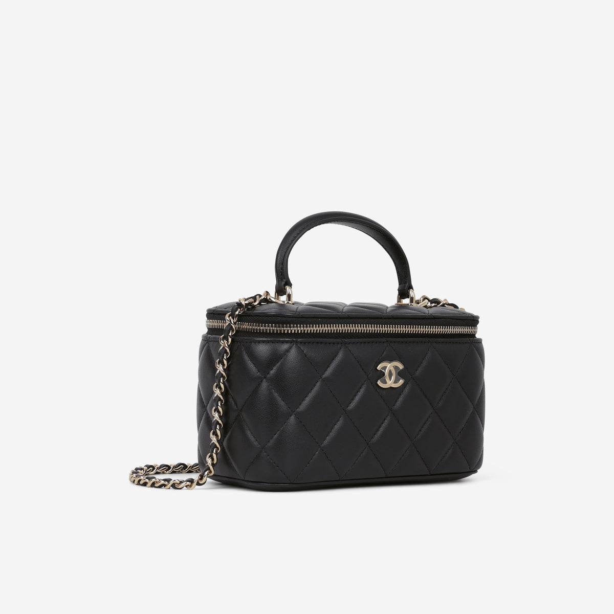 Chanel Top Handle Vanity - Black Lambskin | Champagne Gold Hardware