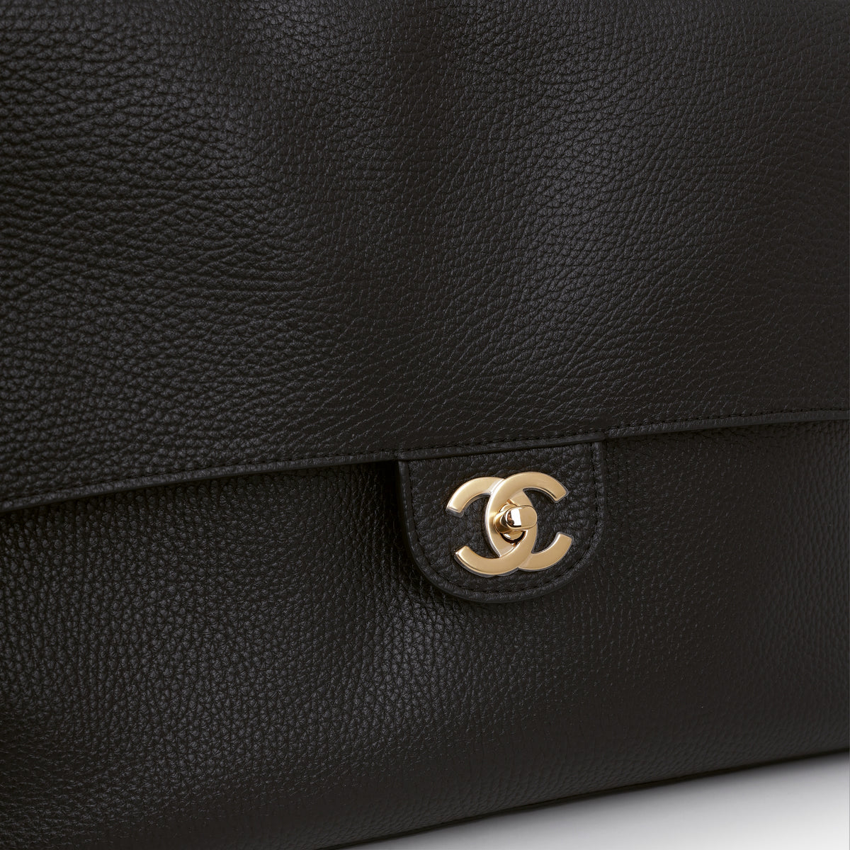 Chanel Maxi Flap 38 Bag - Black Grained Calfskin | Gold Hardware