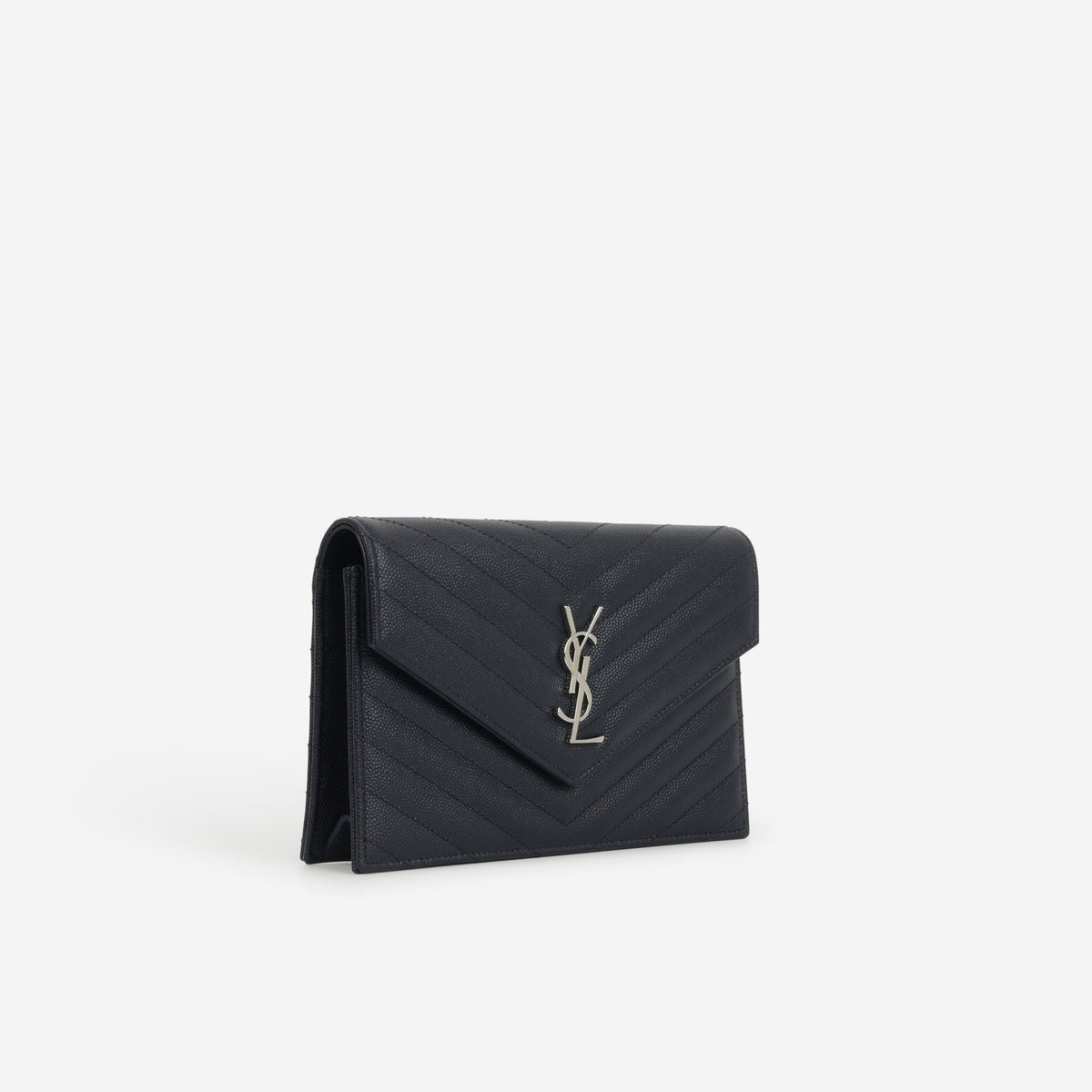 Saint Laurent Cassandre Envelope WOC – Navy Grained Calfskin | Silver Hardware