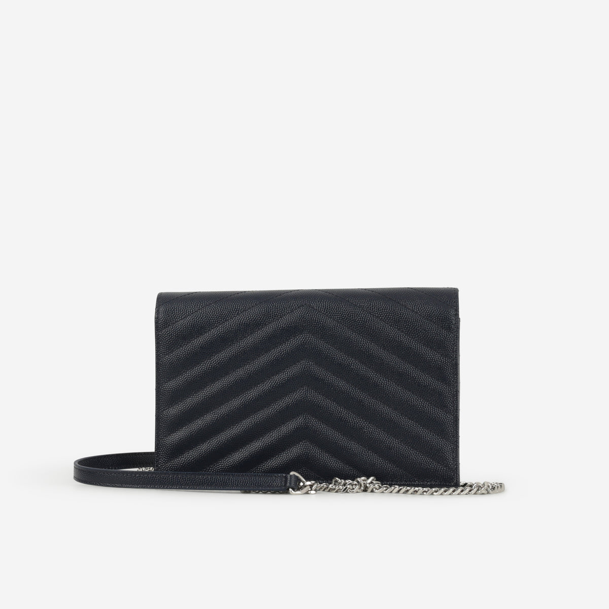 Saint Laurent Cassandre Envelope WOC – Navy Grained Calfskin | Silver Hardware