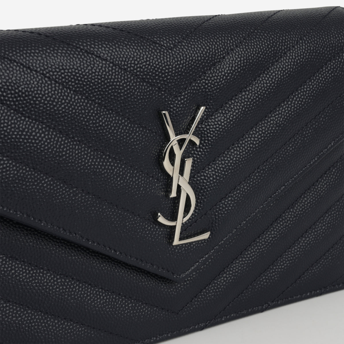 Saint Laurent Cassandre Envelope WOC – Navy Grained Calfskin | Silver Hardware