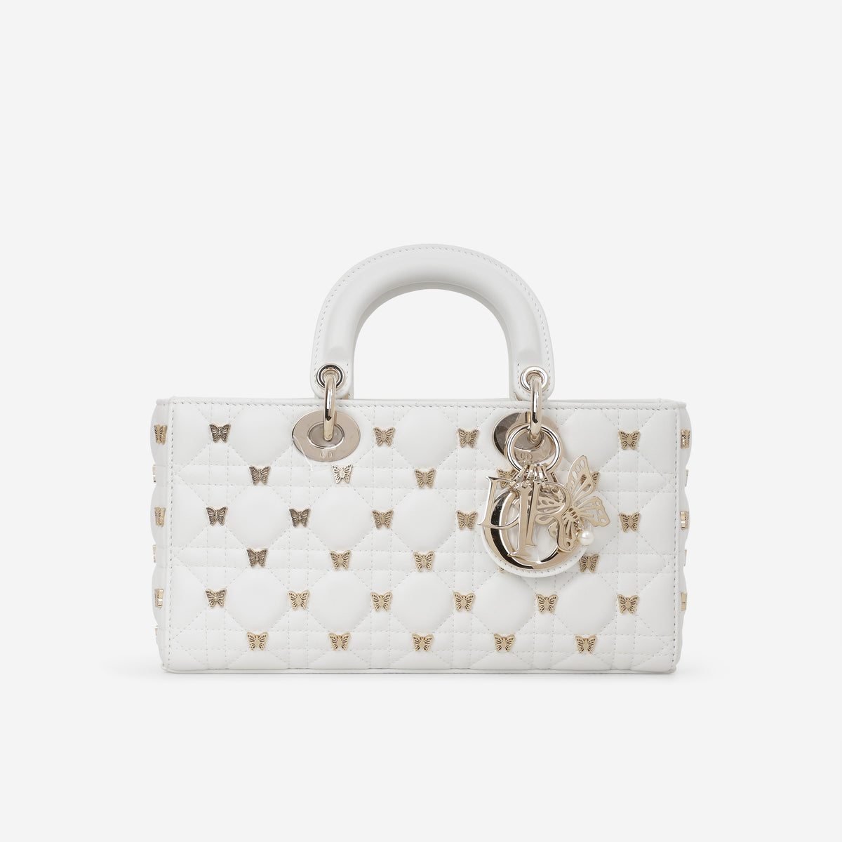 Dior Small Lady D-Joy - Latte Lambskin / Butterfly Motif | Champagne Gold Hardware