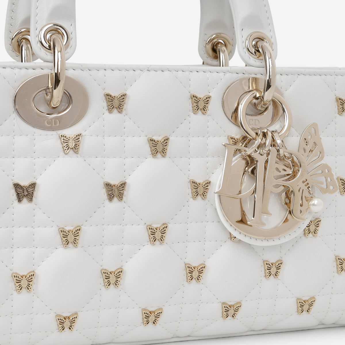 Dior Small Lady D-Joy - Latte Lambskin / Butterfly Motif | Champagne Gold Hardware