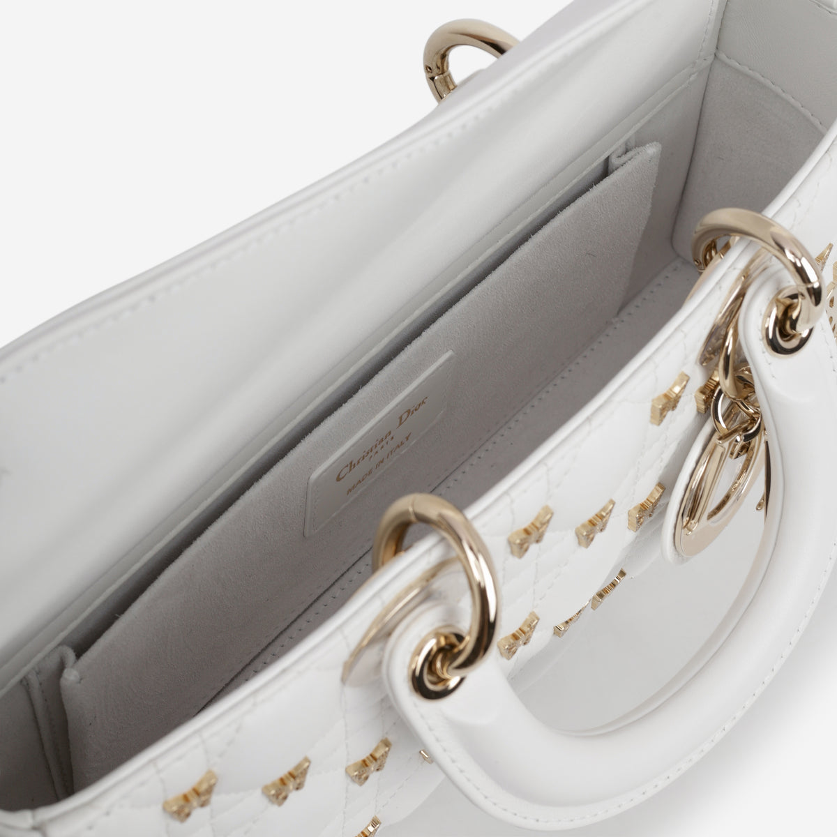 Dior Small Lady D-Joy - Latte Lambskin / Butterfly Motif | Champagne Gold Hardware