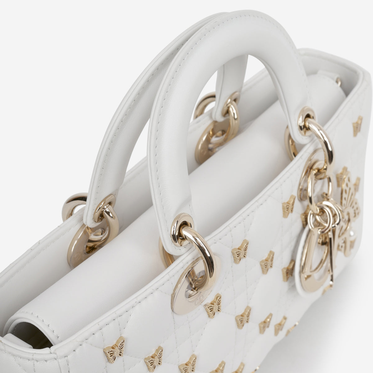 Dior Small Lady D-Joy - Latte Lambskin / Butterfly Motif | Champagne Gold Hardware