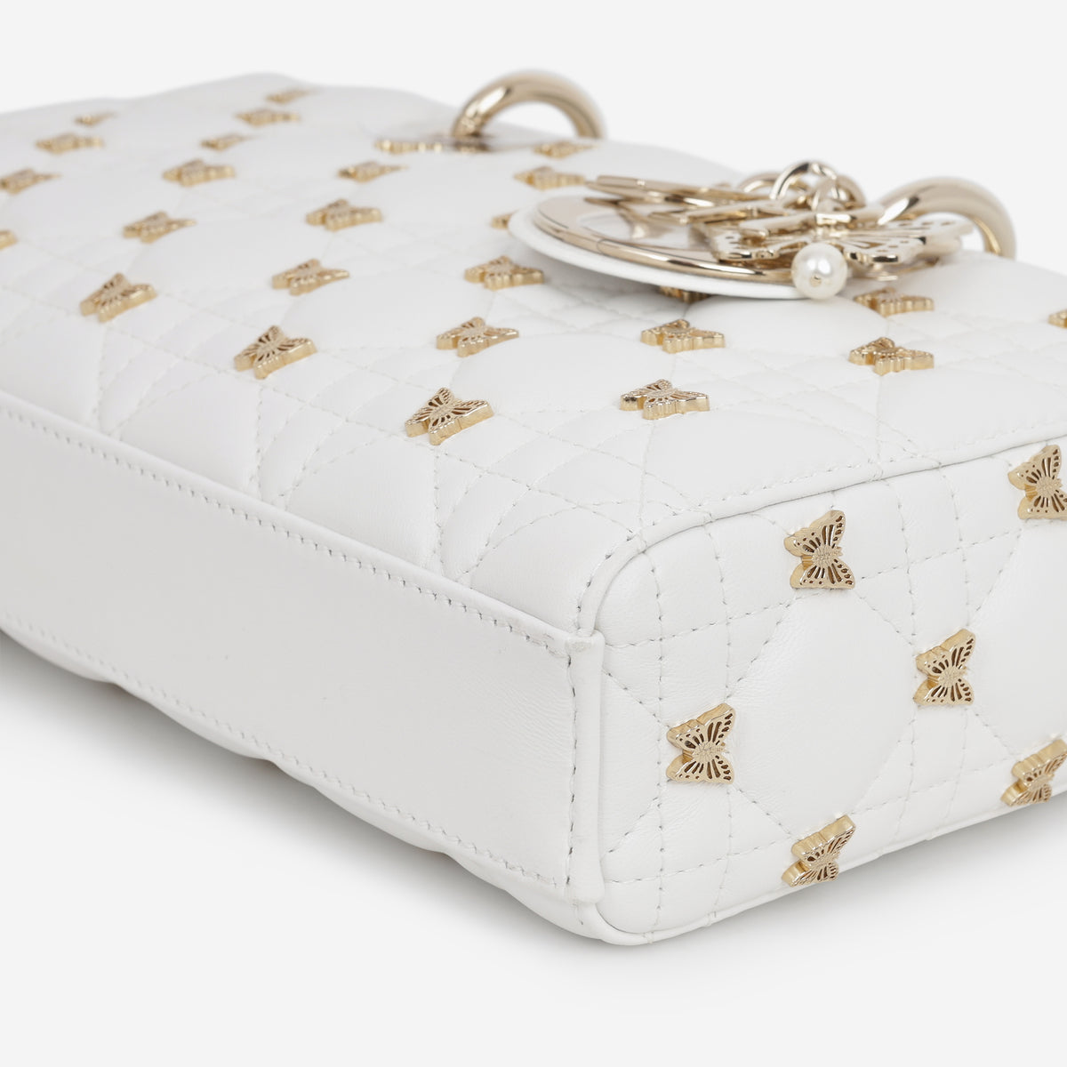 Dior Small Lady D-Joy - Latte Lambskin / Butterfly Motif | Champagne Gold Hardware