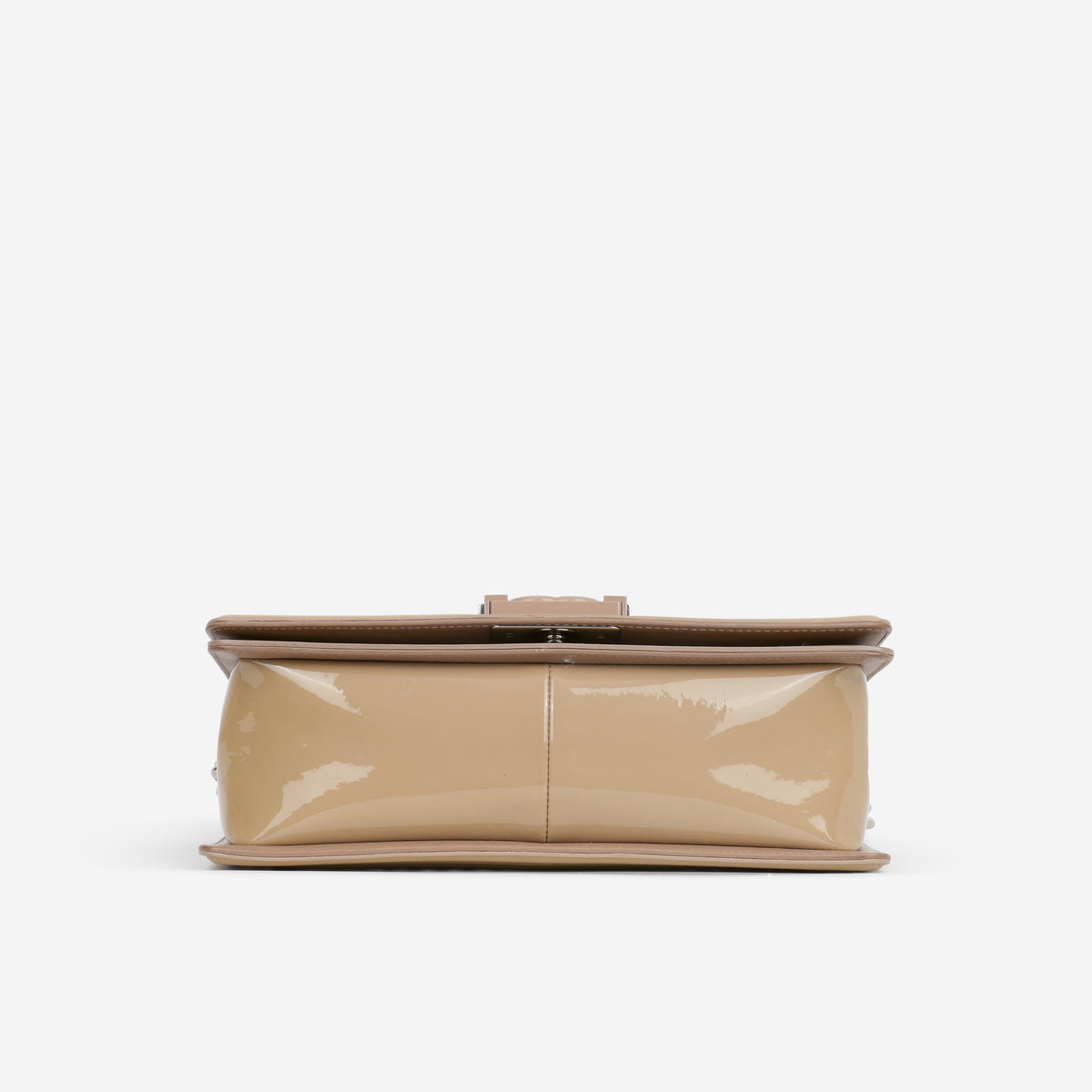 Chanel Old Medium Boy Bag - Beige Patent | Silver Hardware