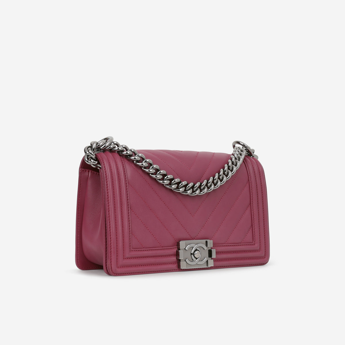 Chanel Old Medium Boy Bag - Dark Pink Lambskin | Gunmetal Hardware