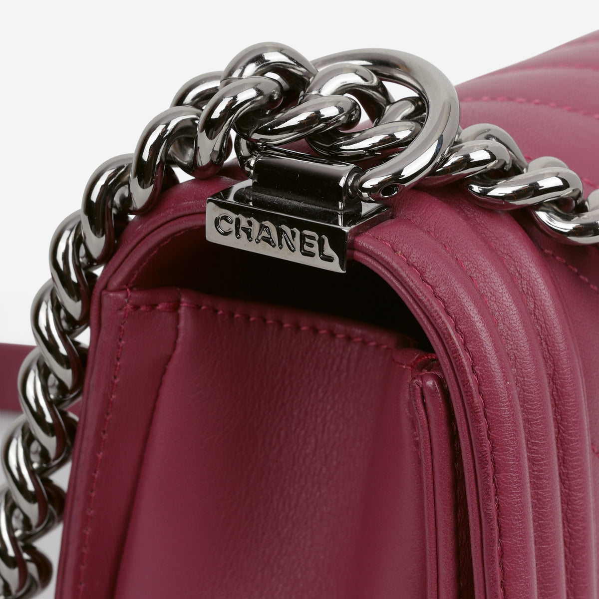 Chanel Old Medium Boy Bag - Dark Pink Lambskin | Gunmetal Hardware