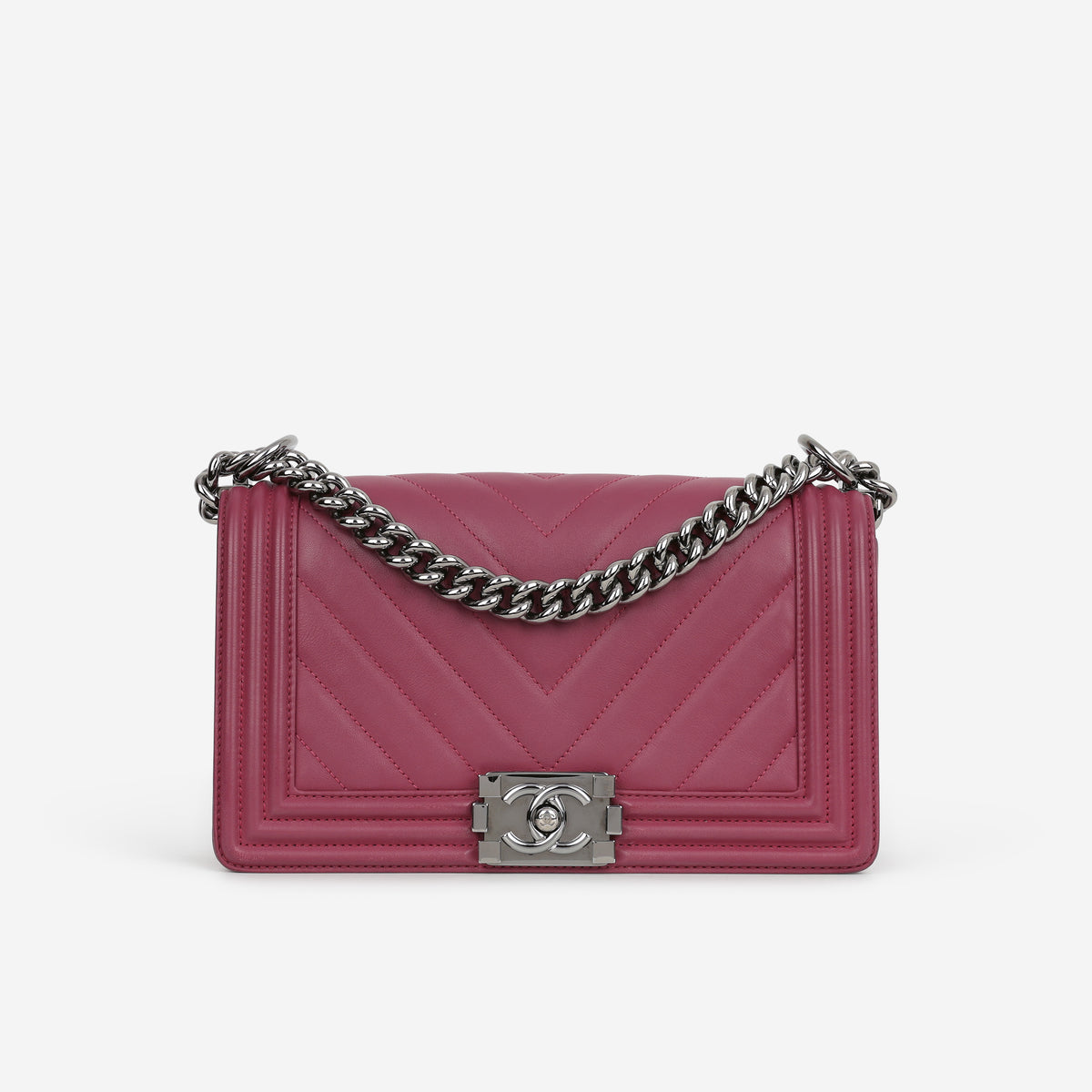 Chanel Old Medium Boy Bag - Dark Pink Lambskin | Gunmetal Hardware