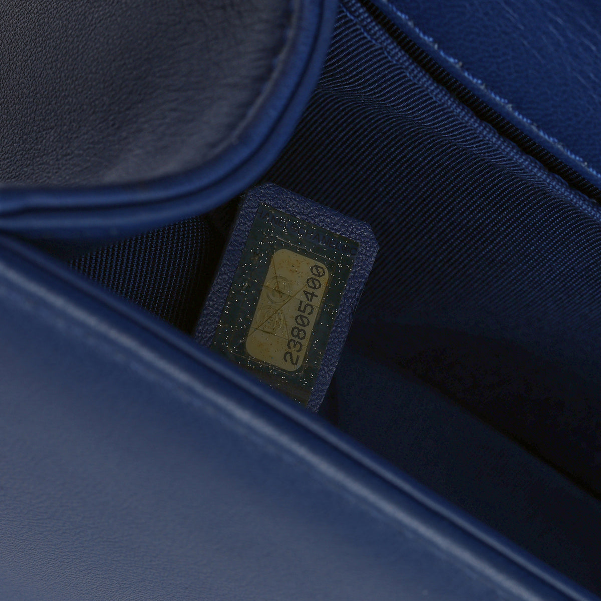 Chanel Old Medium Boy Bag - Blue Chevron Lambskin | Champagne Gold Hardware