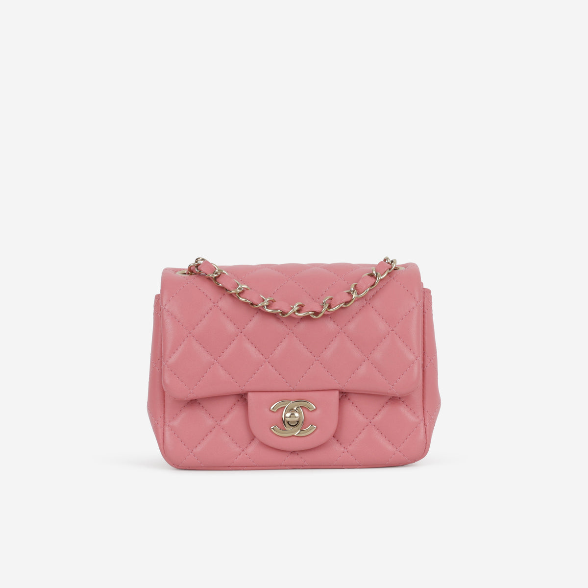 Chanel Mini Square Flap - Rose Pink Lambskin | Champagne Gold Hardware