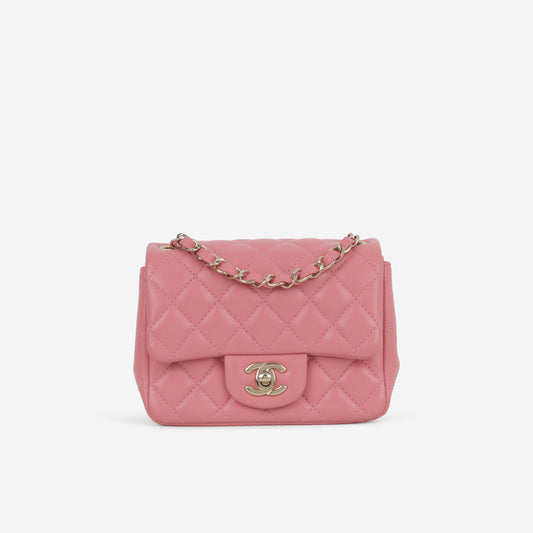 Chanel Mini Square Flap - Rose Pink Lambskin | Champagne Gold Hardware