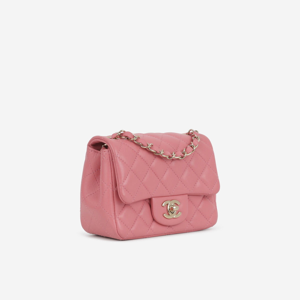 Chanel Mini Square Flap - Rose Pink Lambskin | Champagne Gold Hardware