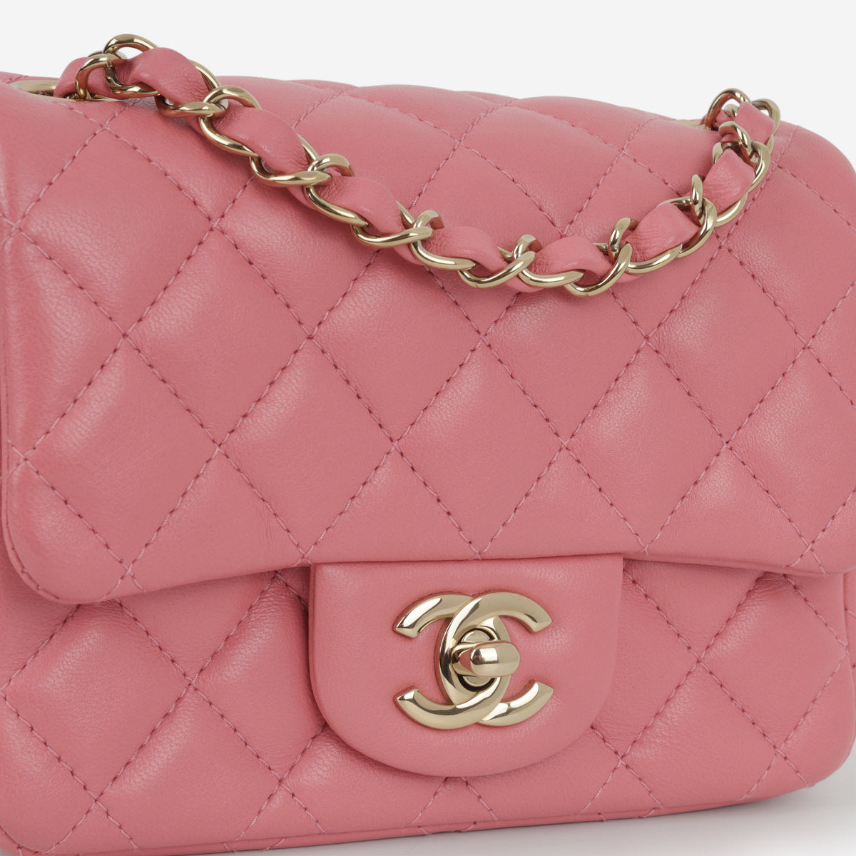 Chanel Mini Square Flap - Rose Pink Lambskin | Champagne Gold Hardware