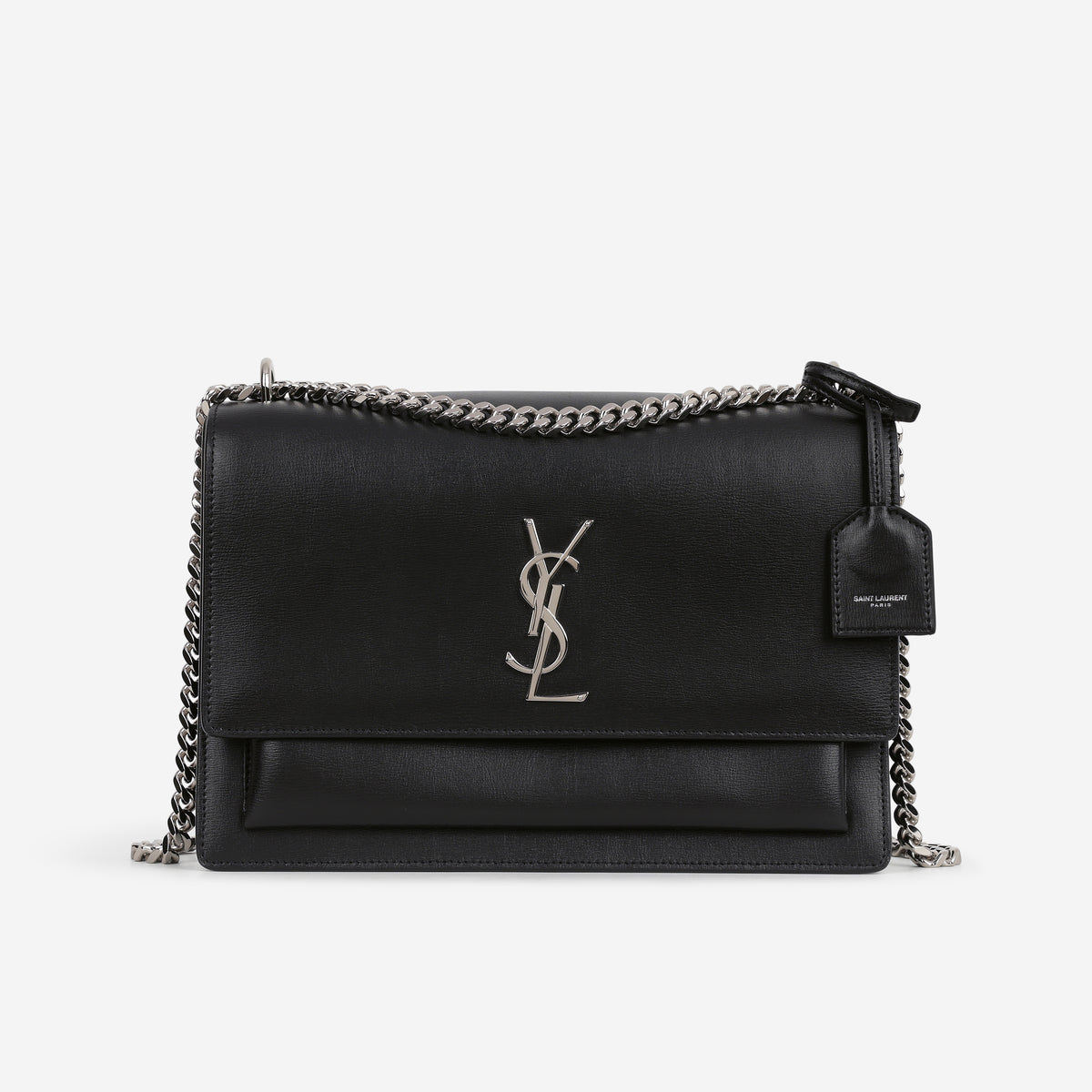 Saint Laurent Large Sunset - Black Calfskin | Silver Hardware