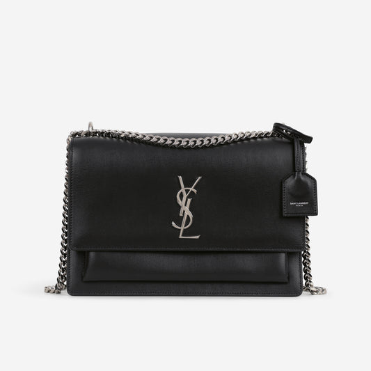 Saint Laurent Large Sunset - Black Calfskin | Silver Hardware