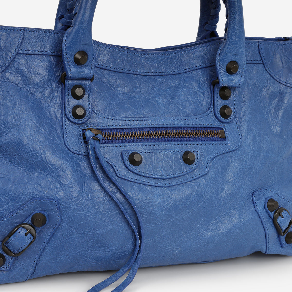 Balenciaga Small Le City Bag - Mineral Blue Crumpled Lambskin | Brass Hardware