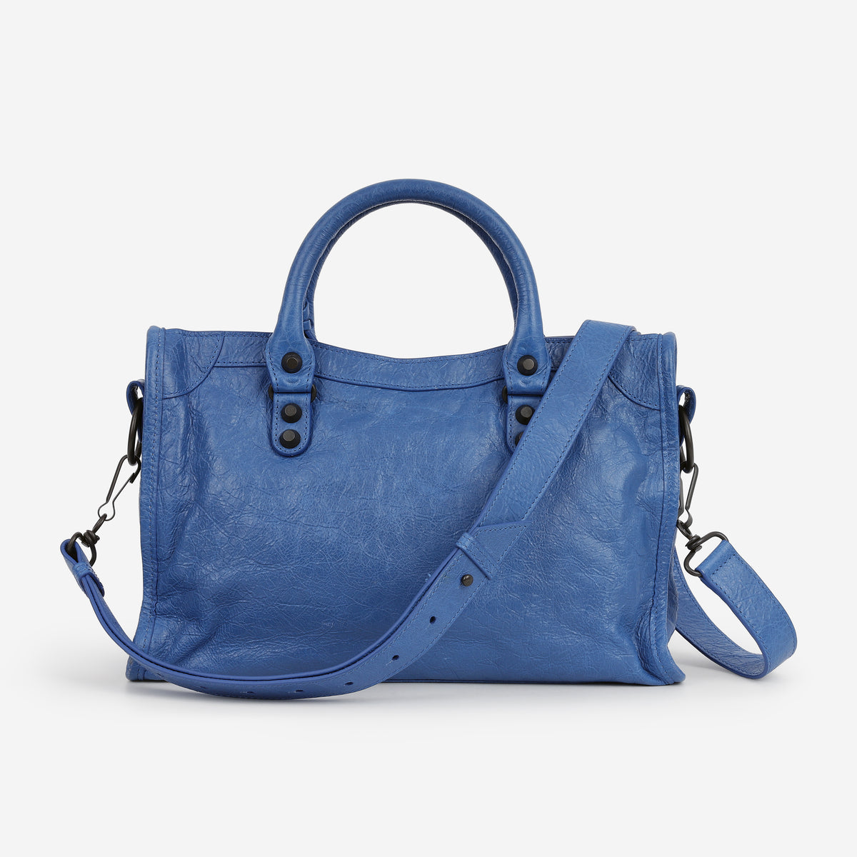 Balenciaga Small Le City Bag - Mineral Blue Crumpled Lambskin | Brass Hardware