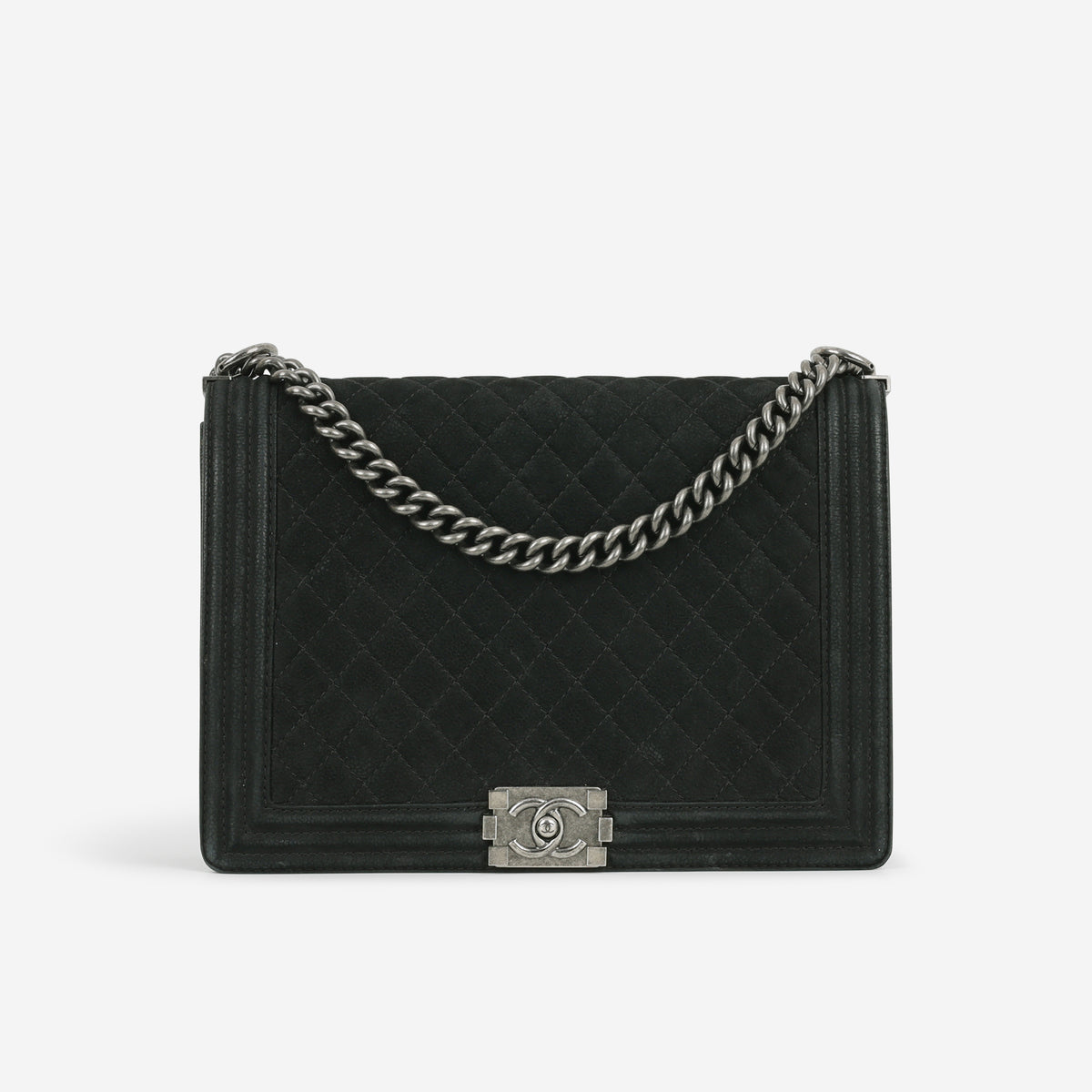 Chanel Large Boy Bag - Black Suede | Ruthenium Hardware