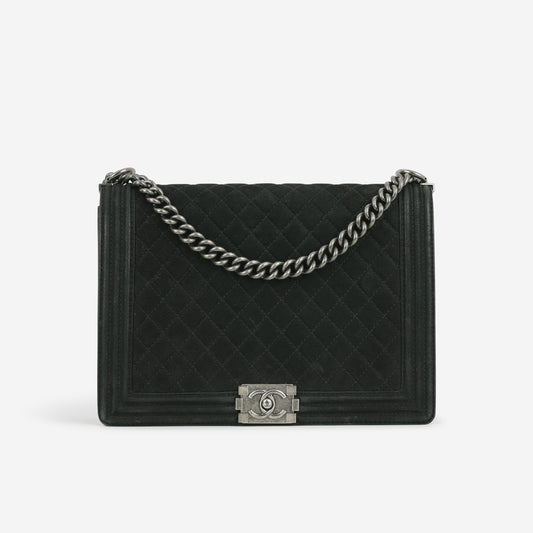 Chanel Large Boy Bag - Black Suede | Ruthenium Hardware