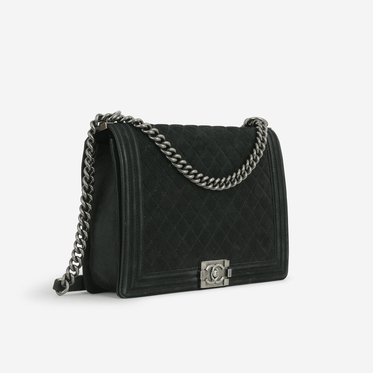 Chanel Large Boy Bag - Black Suede | Ruthenium Hardware