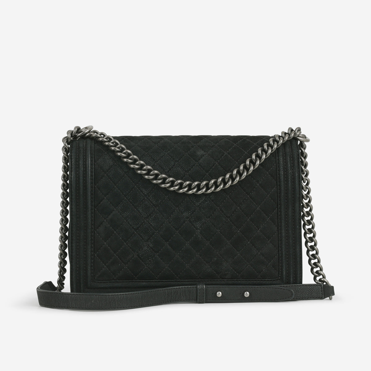 Chanel Large Boy Bag - Black Suede | Ruthenium Hardware