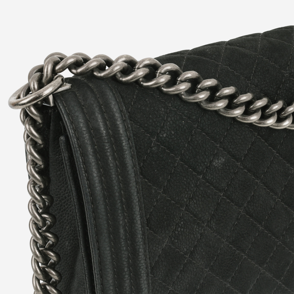 Chanel Large Boy Bag - Black Suede | Ruthenium Hardware