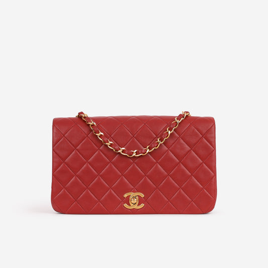 Chanel Vintage Single Full Flap - Red Lambskin | Gold Hardware