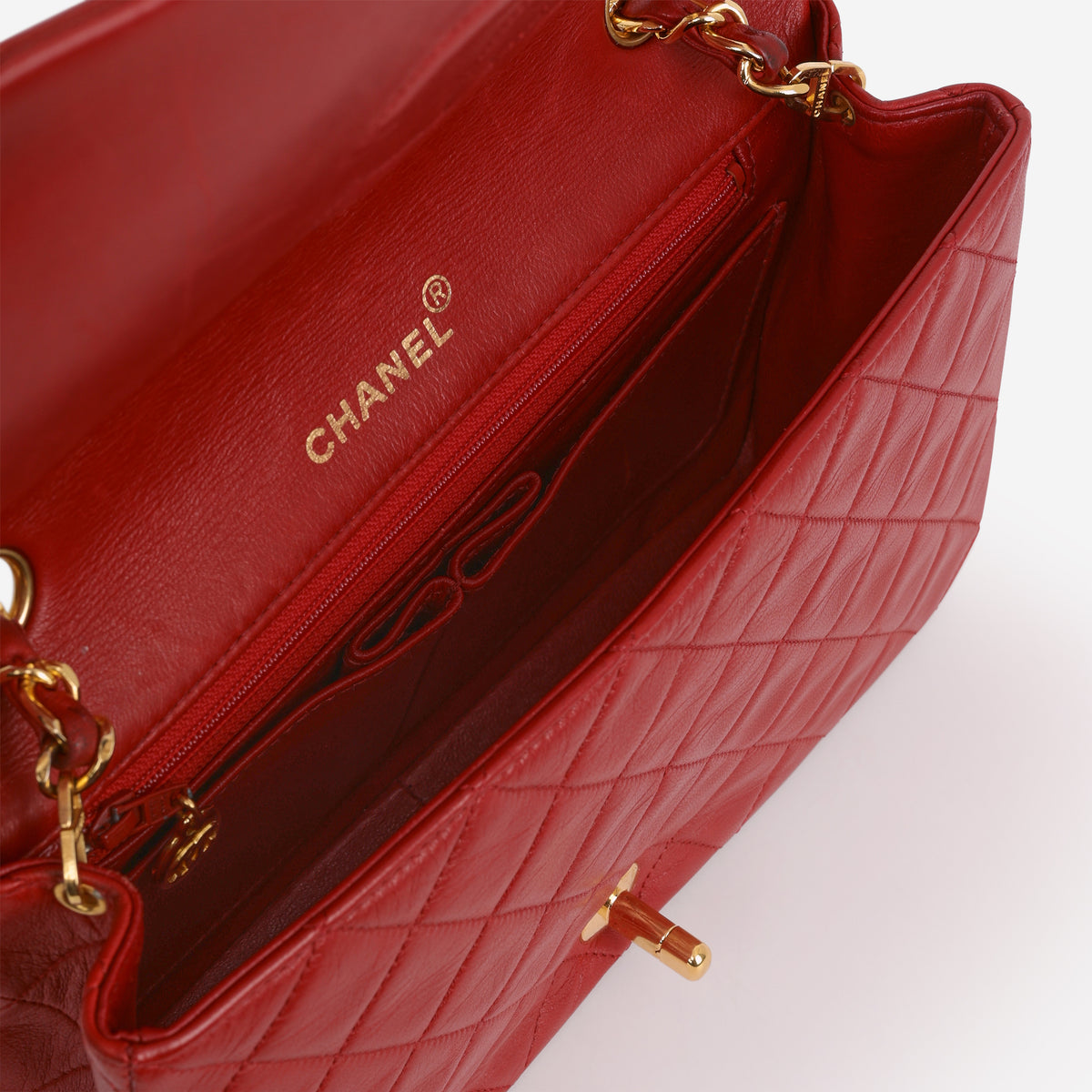 Chanel Vintage Single Full Flap - Red Lambskin | Gold Hardware
