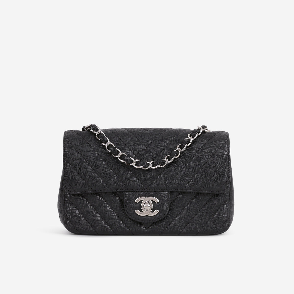 Chanel Mini Rectangular - Black Chevron Caviar | Silver Hardware - Bagista