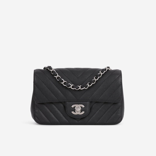 Chanel Mini Rectangular - Black Chevron Caviar | Silver Hardware - Bagista