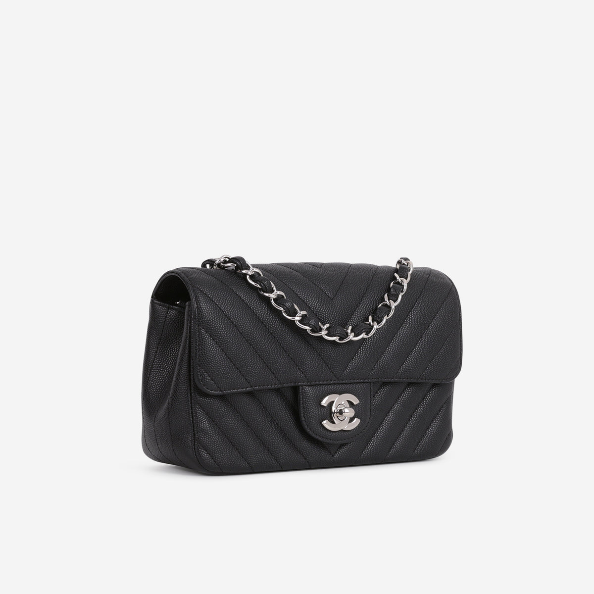 Chanel Mini Rectangular - Black Chevron Caviar | Silver Hardware - Bagista