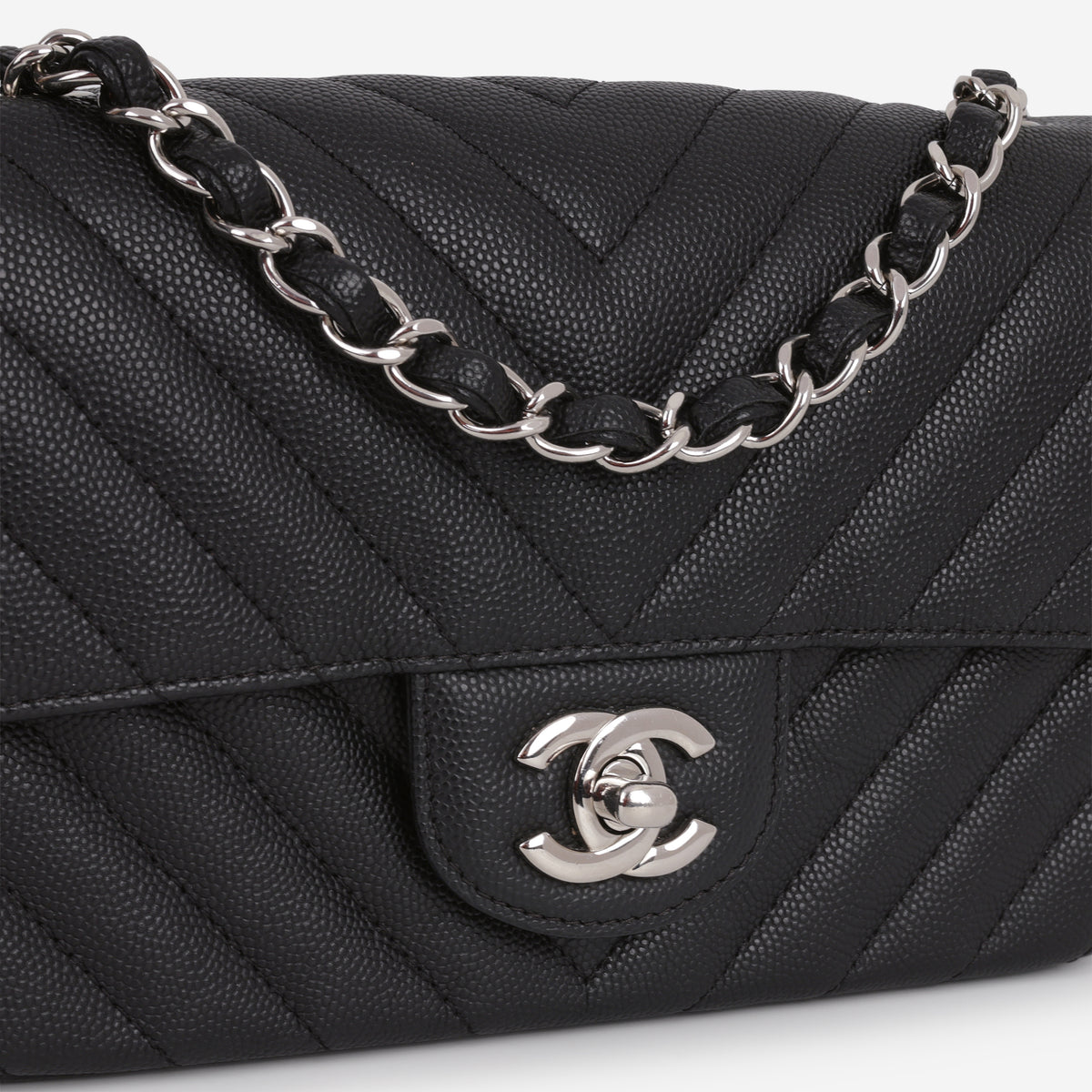 Chanel Mini Rectangular - Black Chevron Caviar | Silver Hardware - Bagista
