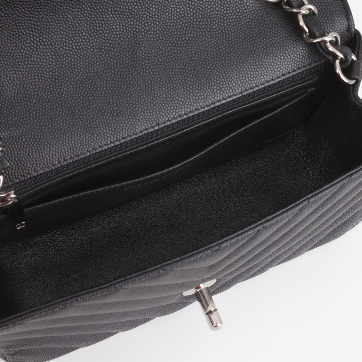 Chanel Mini Rectangular - Black Chevron Caviar | Silver Hardware - Bagista