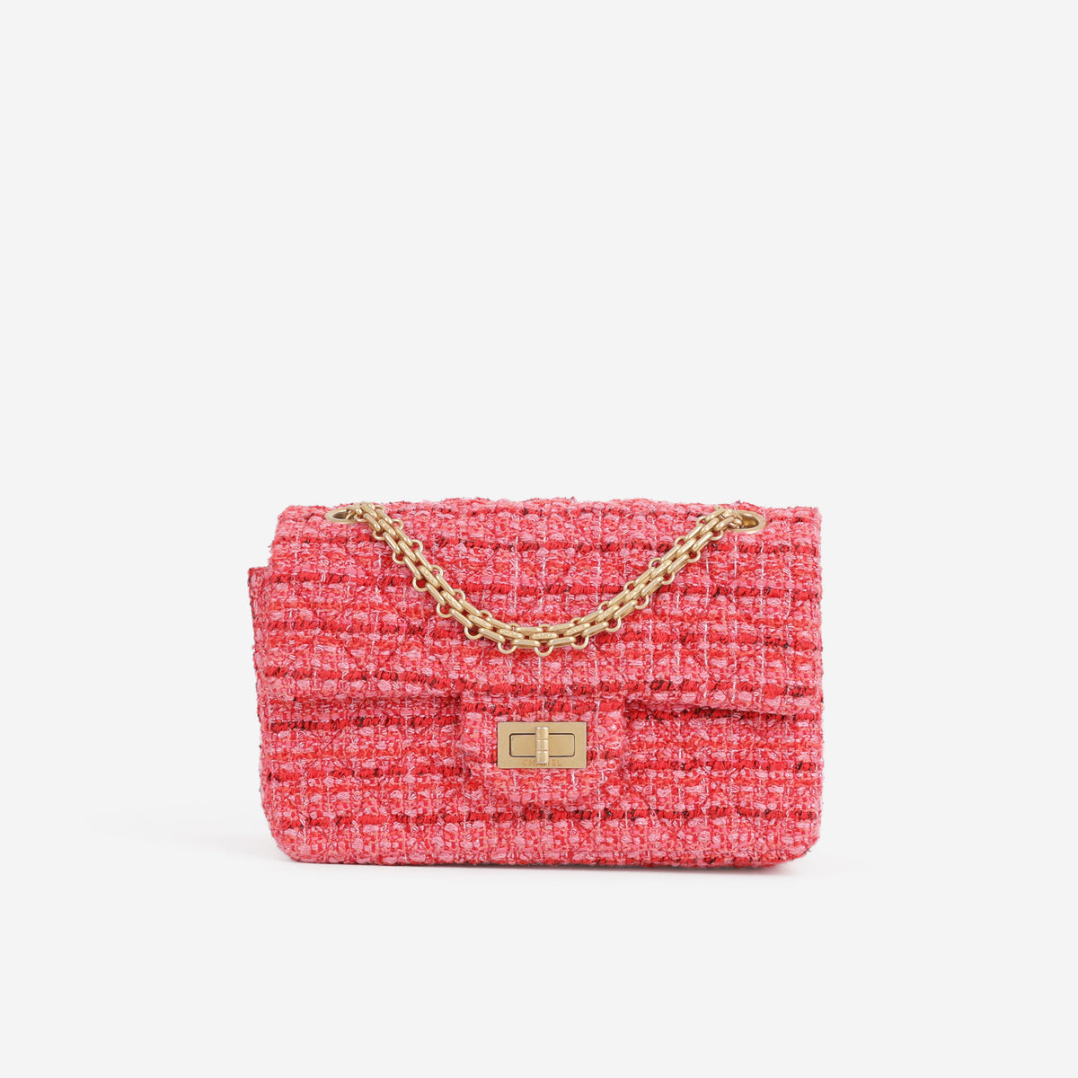 Chanel Mini 2.55 Reissue 224 - Red / Pink Tweed | Aged Gold Hardware - Bagista