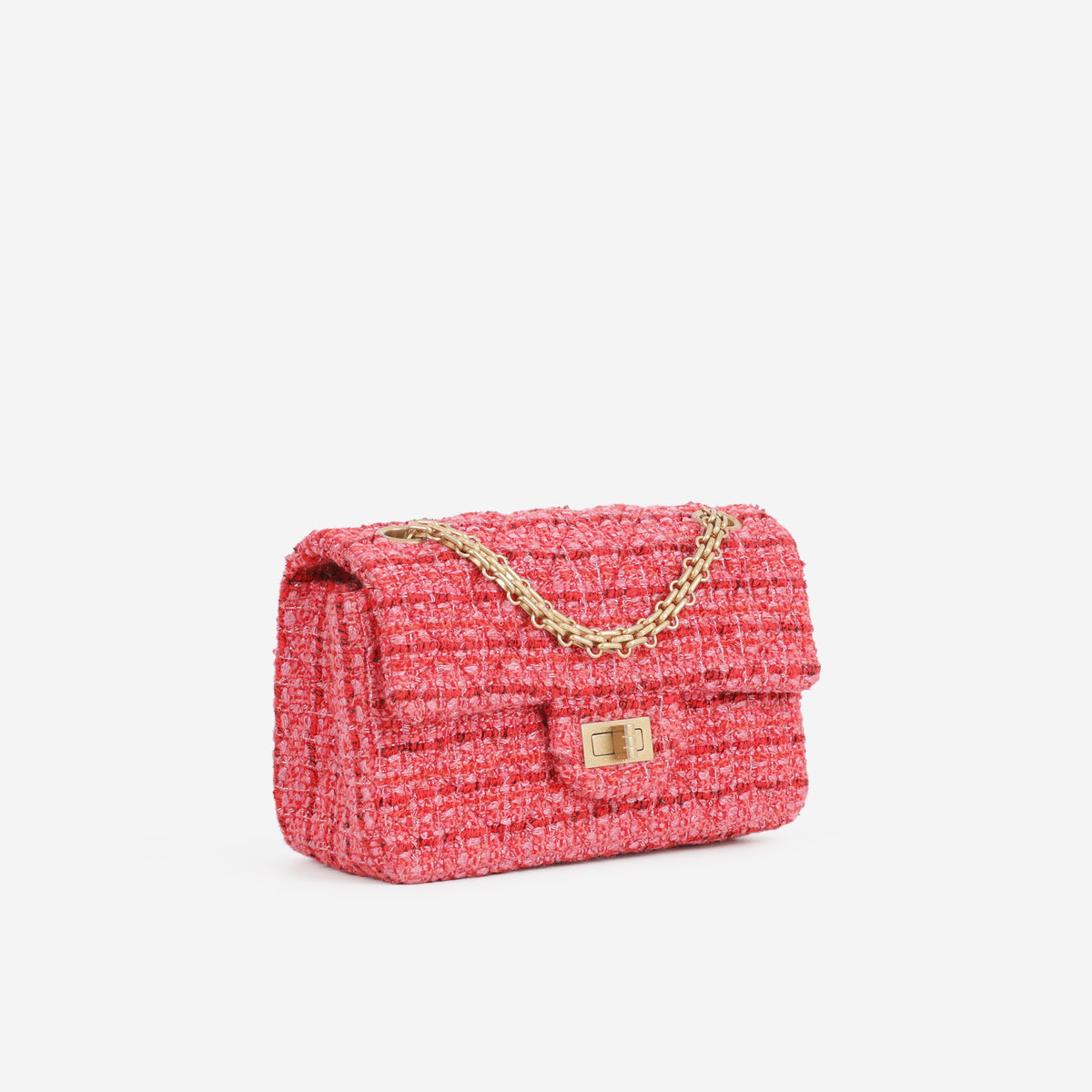 Chanel Mini 2.55 Reissue 224 - Red / Pink Tweed | Aged Gold Hardware - Bagista