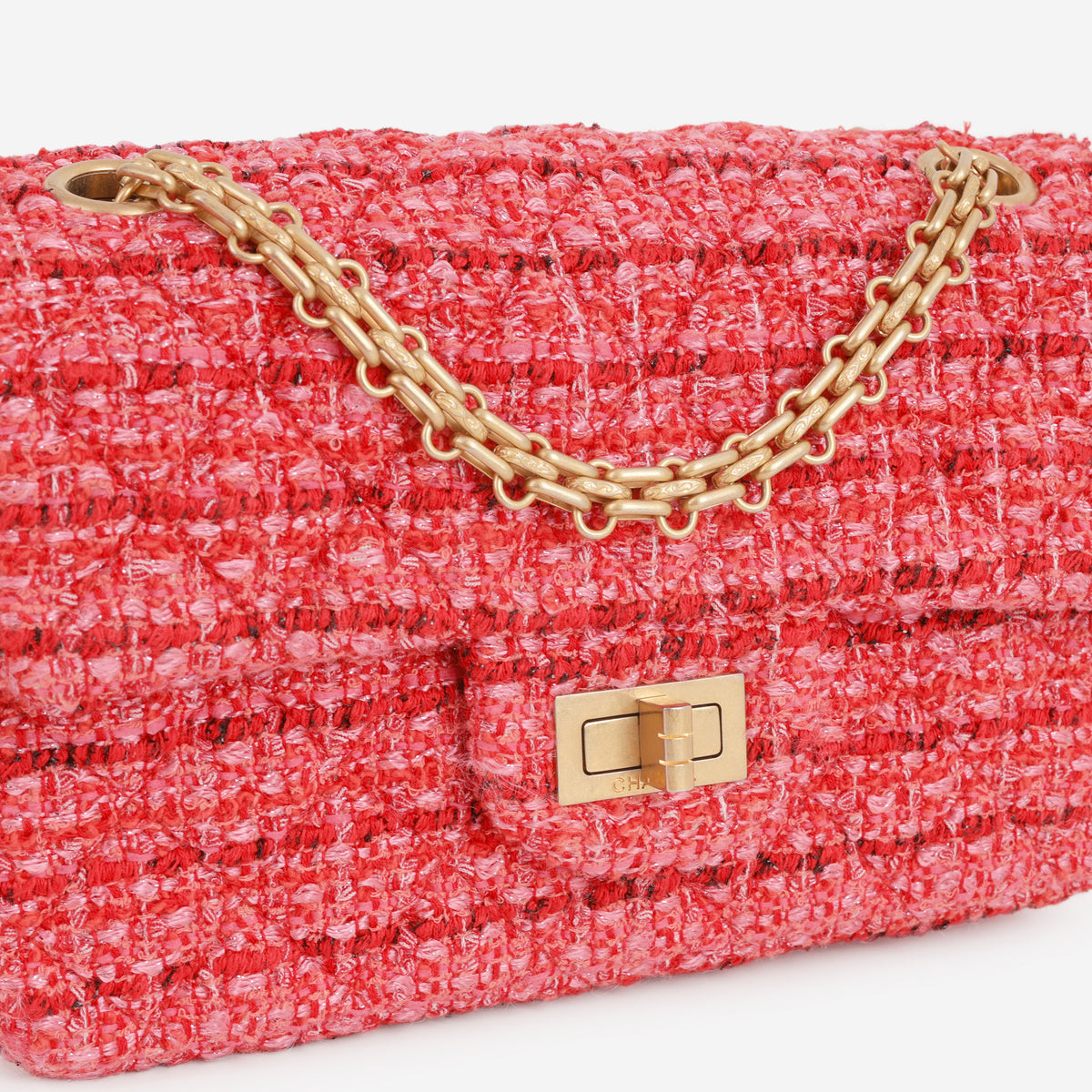 Chanel Mini 2.55 Reissue 224 - Red / Pink Tweed | Aged Gold Hardware - Bagista